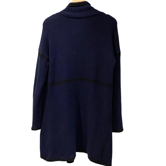Ladies Navy Super Soft Cashmere Waterfall Open Sweater Cardigan with Pockets L - Picture 4 of 7